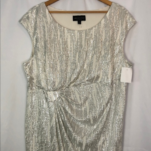 Connected Woman Plus Short Sleeve Silver Metallic Midi Dress Size 22W - Picture 6 of 14